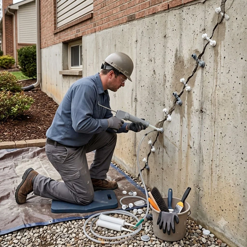 Foundation crack repair on a concrete slab at a Pflugerville, TX home