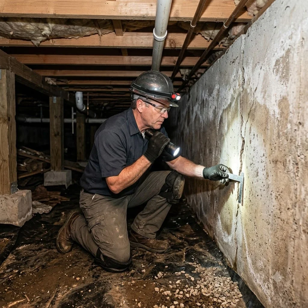 Foundation inspection being performed at a home in Pflugerville, TX