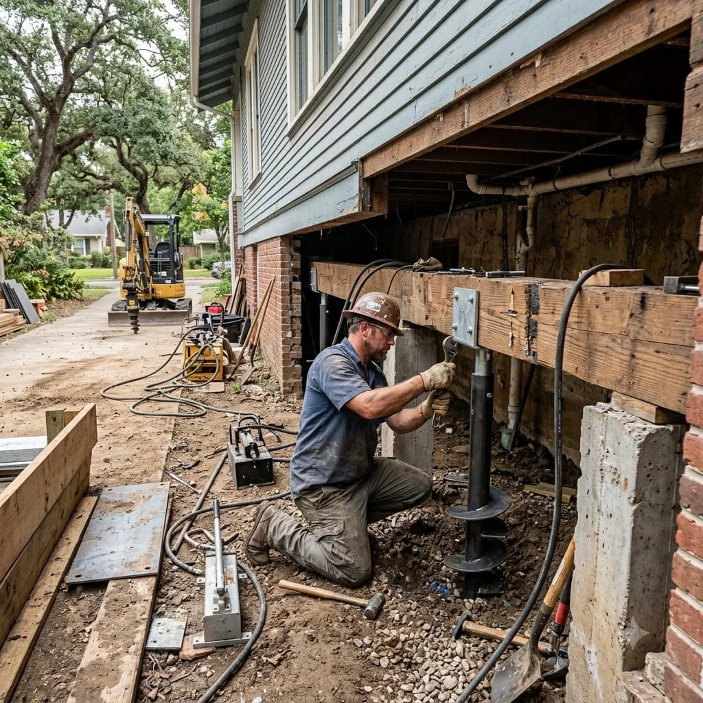 Pier and beam foundation repair under a home in Pflugerville, TX
